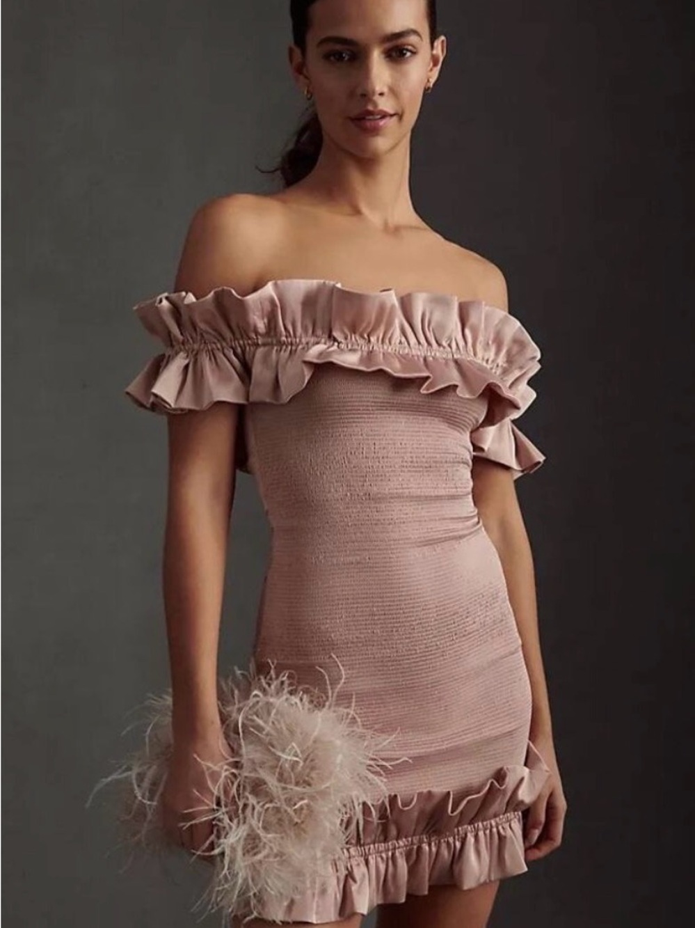 V. Chapman Off-Shoulder Ruffle Midi Dress in Dusty Rose